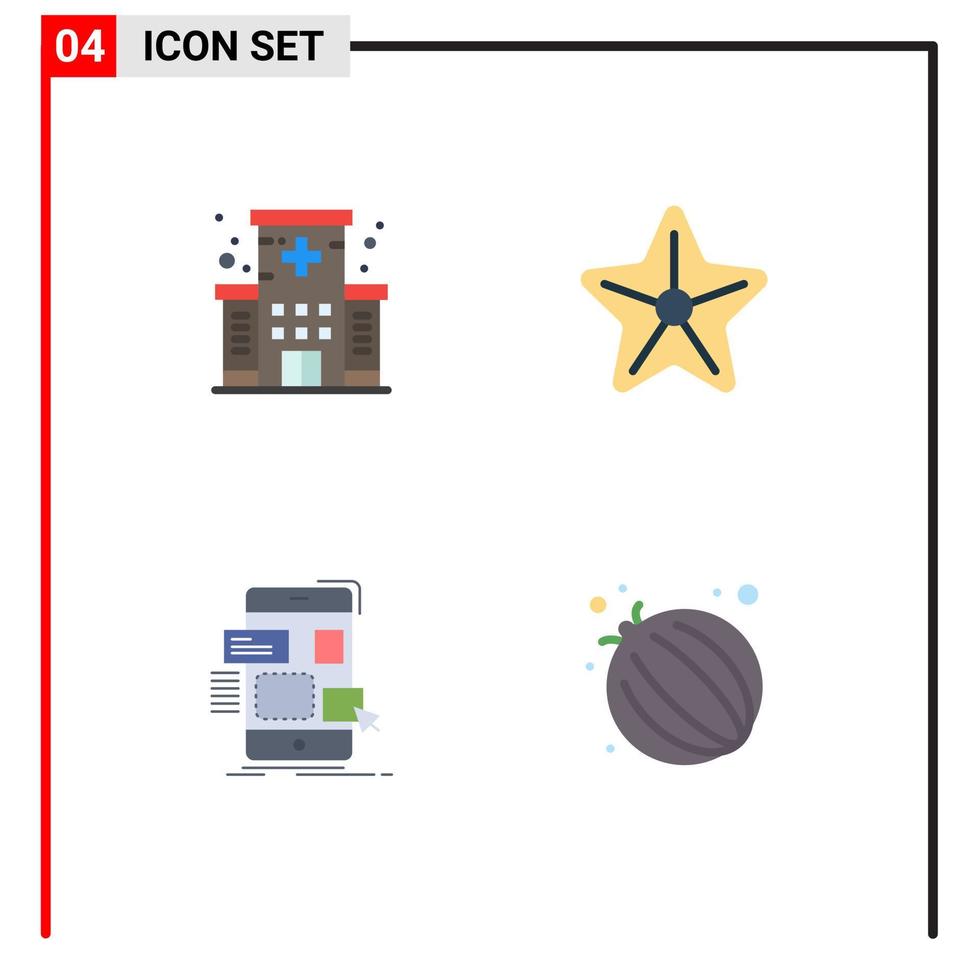 4 Universal Flat Icons Set for Web and Mobile Applications healthcare mobile building star ui Editable Vector Design Elements