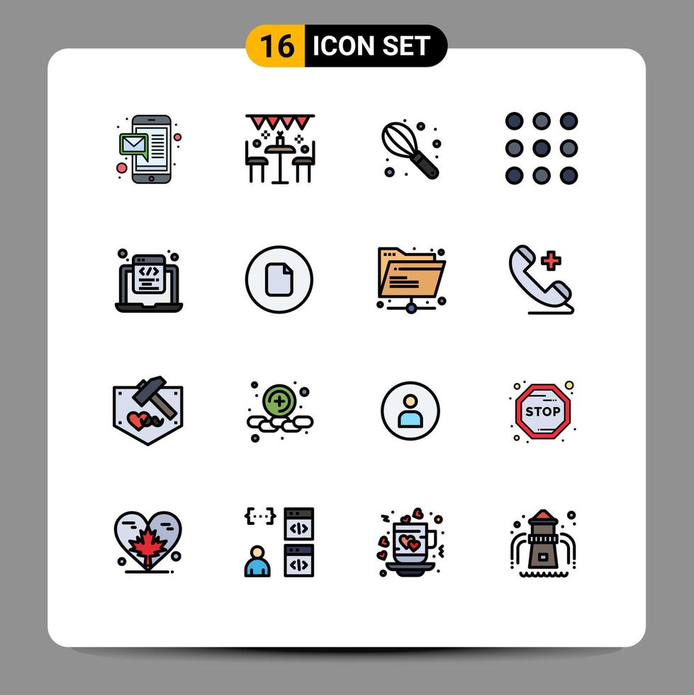 Mobile Interface Flat Color Filled Line Set of 16 Pictograms of ...