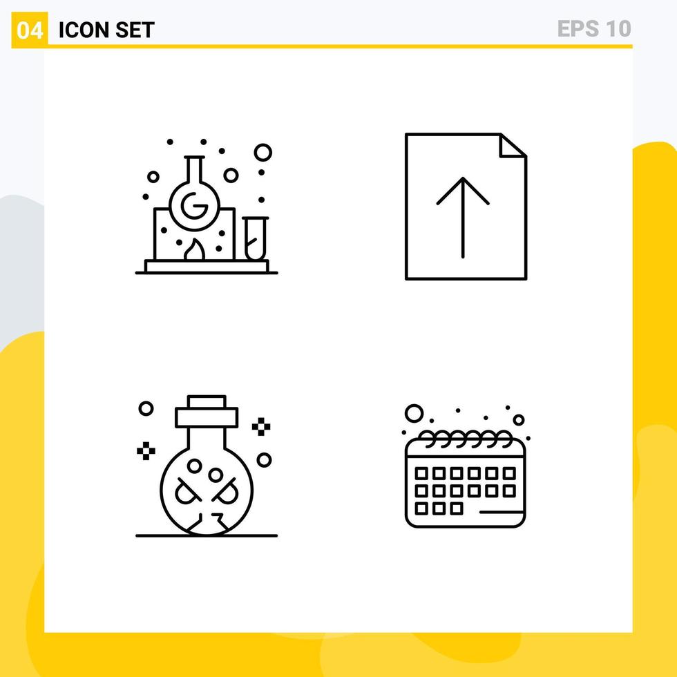 4 Thematic Vector Filledline Flat Colors and Editable Symbols of chemistry ritual study upload appointment Editable Vector Design Elements