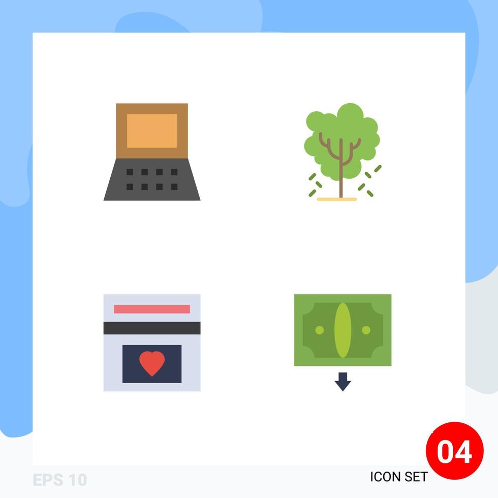 Modern Set of 4 Flat Icons and symbols such as laptop love tree nature wedding Editable Vector Design Elements