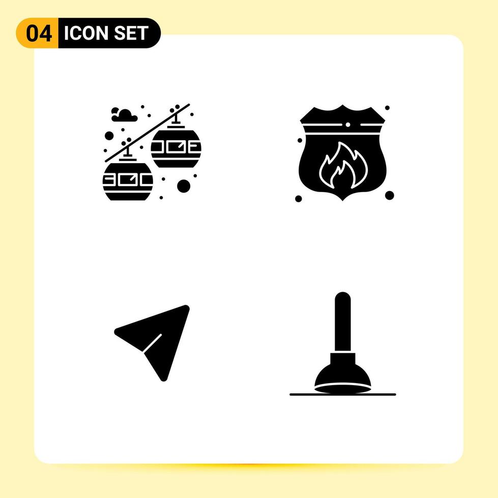 Stock Vector Icon Pack of 4 Line Signs and Symbols for cable car mouse access fire plunger Editable Vector Design Elements