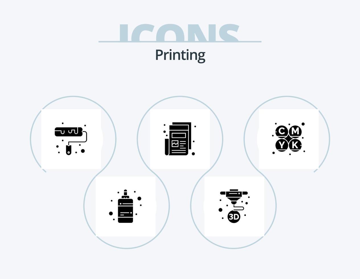 Printing Glyph Icon Pack 5 Icon Design. printing. cmyk. brush. print. newspaper vector