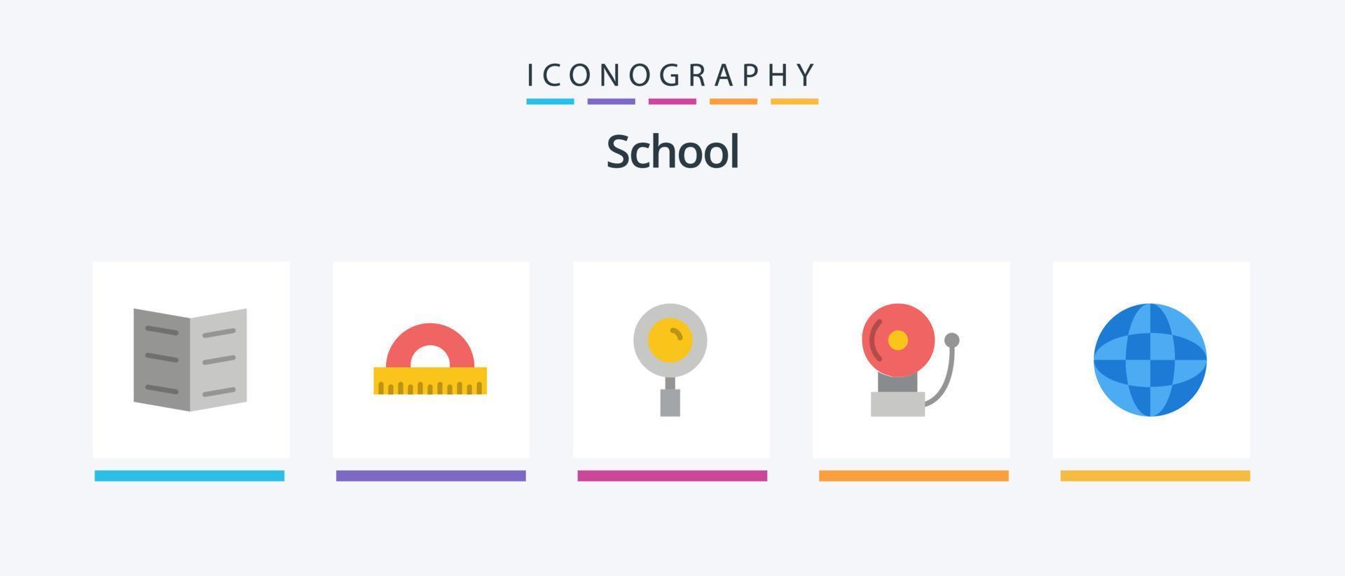 paquete de iconos de 5 planos escolares que incluye educación. globo. lupa mundo. campana. diseño de iconos creativos vector