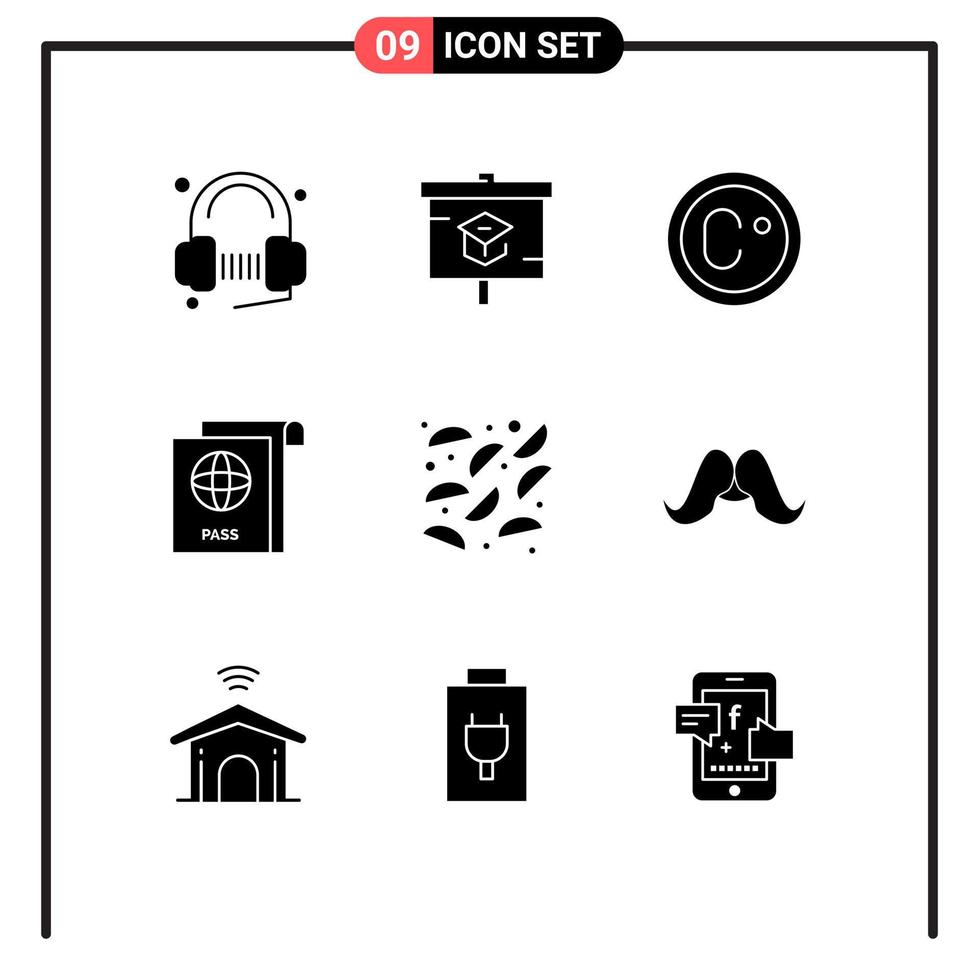 9 User Interface Solid Glyph Pack of modern Signs and Symbols of potato food school travel document Editable Vector Design Elements