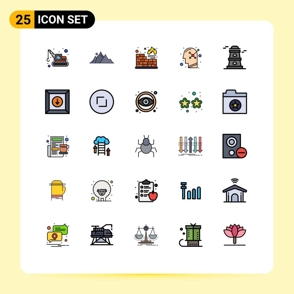25 Thematic Vector Filled line Flat Colors and Editable Symbols of watchtower observatory database human mind positive Editable Vector Design Elements
