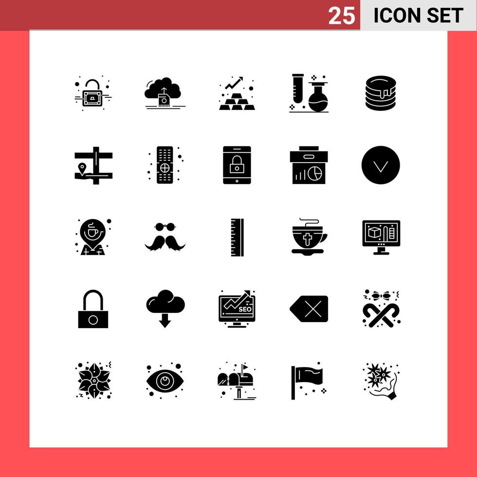 Solid Glyph Pack of 25 Universal Symbols of cake science finance laboratory chemistry Editable Vector Design Elements