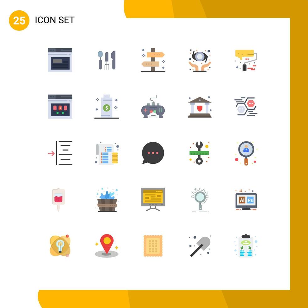 Set of 25 Modern UI Icons Symbols Signs for paint roller ophthalmology location eye health way Editable Vector Design Elements