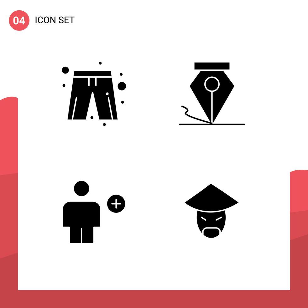 Pack of 4 creative Solid Glyphs of cloth body player dress pen new Editable Vector Design Elements