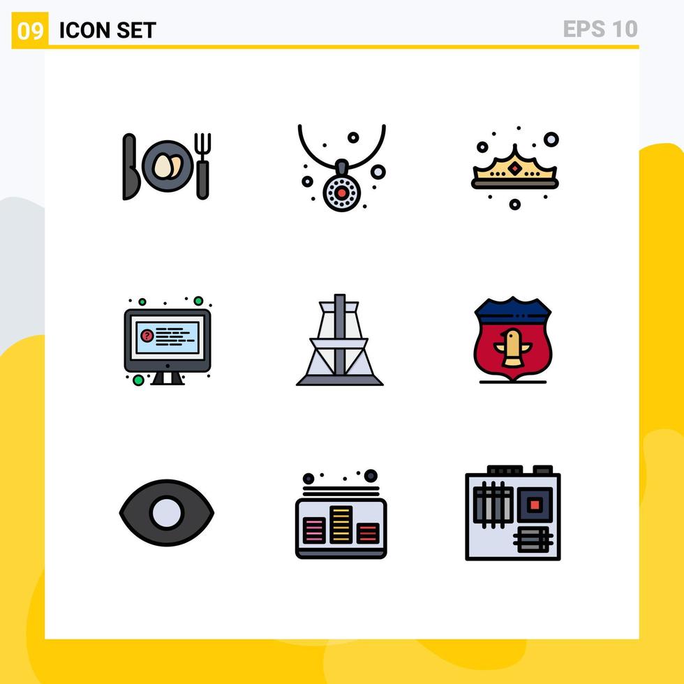 Group of 9 Filledline Flat Colors Signs and Symbols for energy chat fashion question computer Editable Vector Design Elements