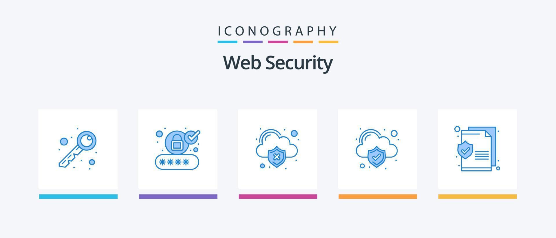 Web Security Blue 5 Icon Pack Including text. document. data. cloud computing. cloud. Creative Icons Design vector