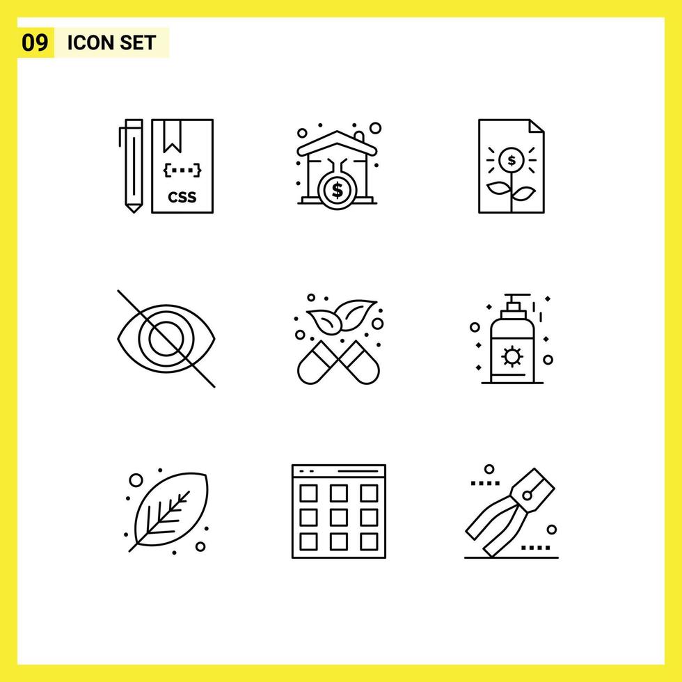 Set of 9 Modern UI Icons Symbols Signs for alternative eye loanhome disable finance Editable Vector Design Elements