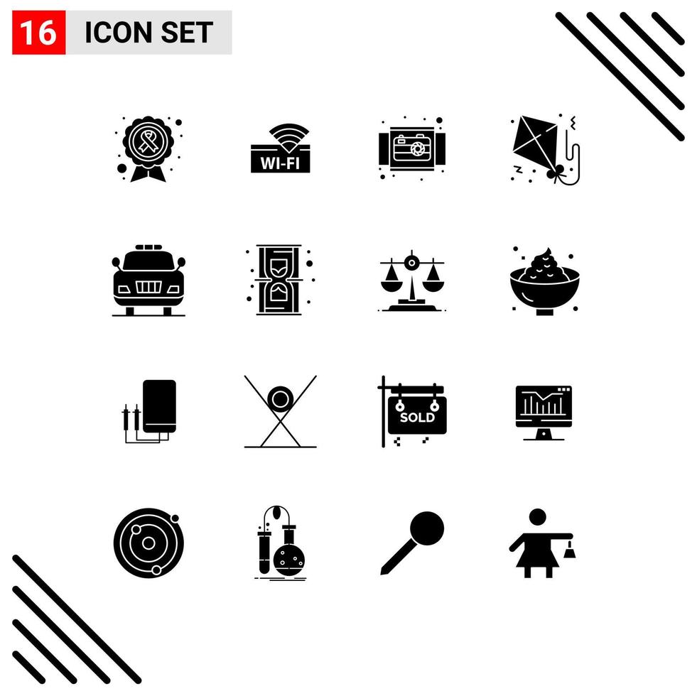 16 Universal Solid Glyphs Set for Web and Mobile Applications paper flying device kite product Editable Vector Design Elements