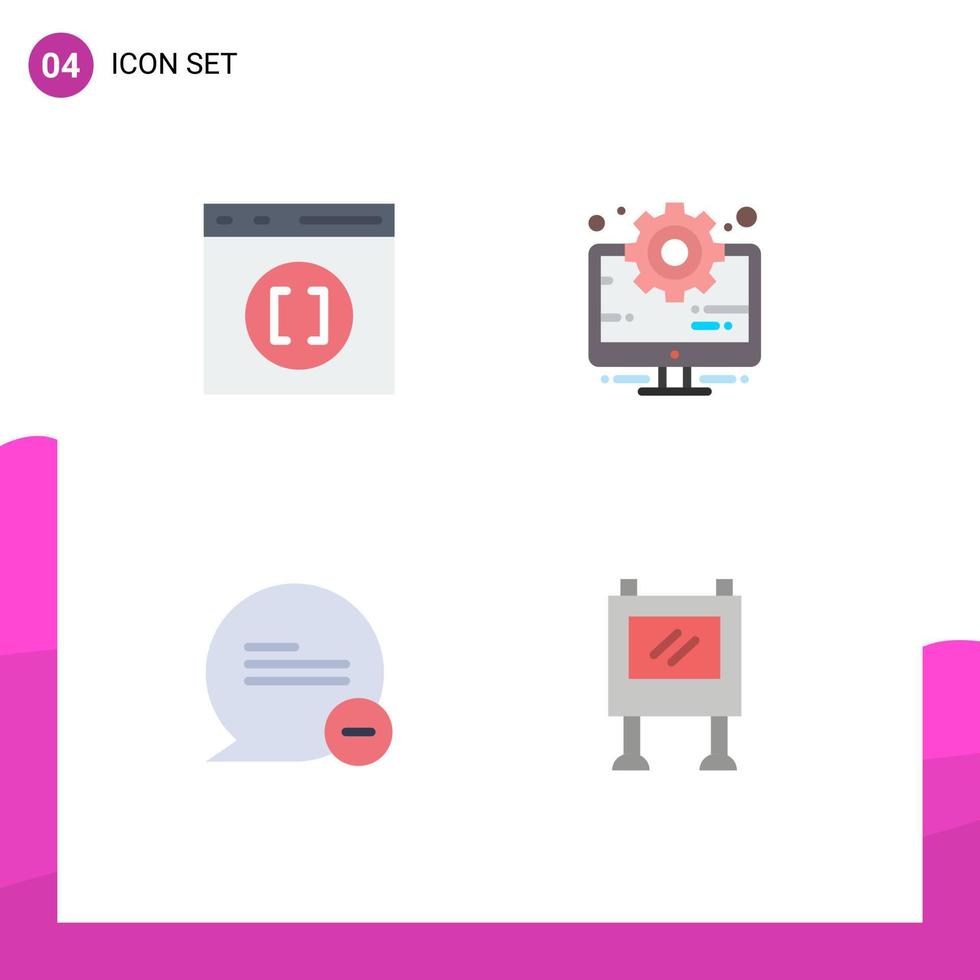 Mobile Interface Flat Icon Set of 4 Pictograms of browser delete development management message Editable Vector Design Elements