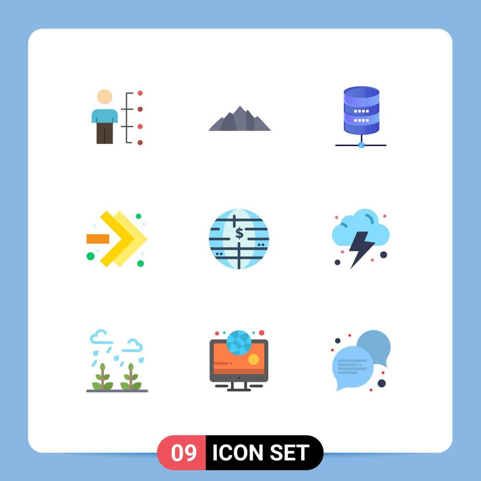 conjunto moderno de 9 colores planos y símbolos como flechas a la derecha servidor de computación natural elementos de diseño vectorial editables vector