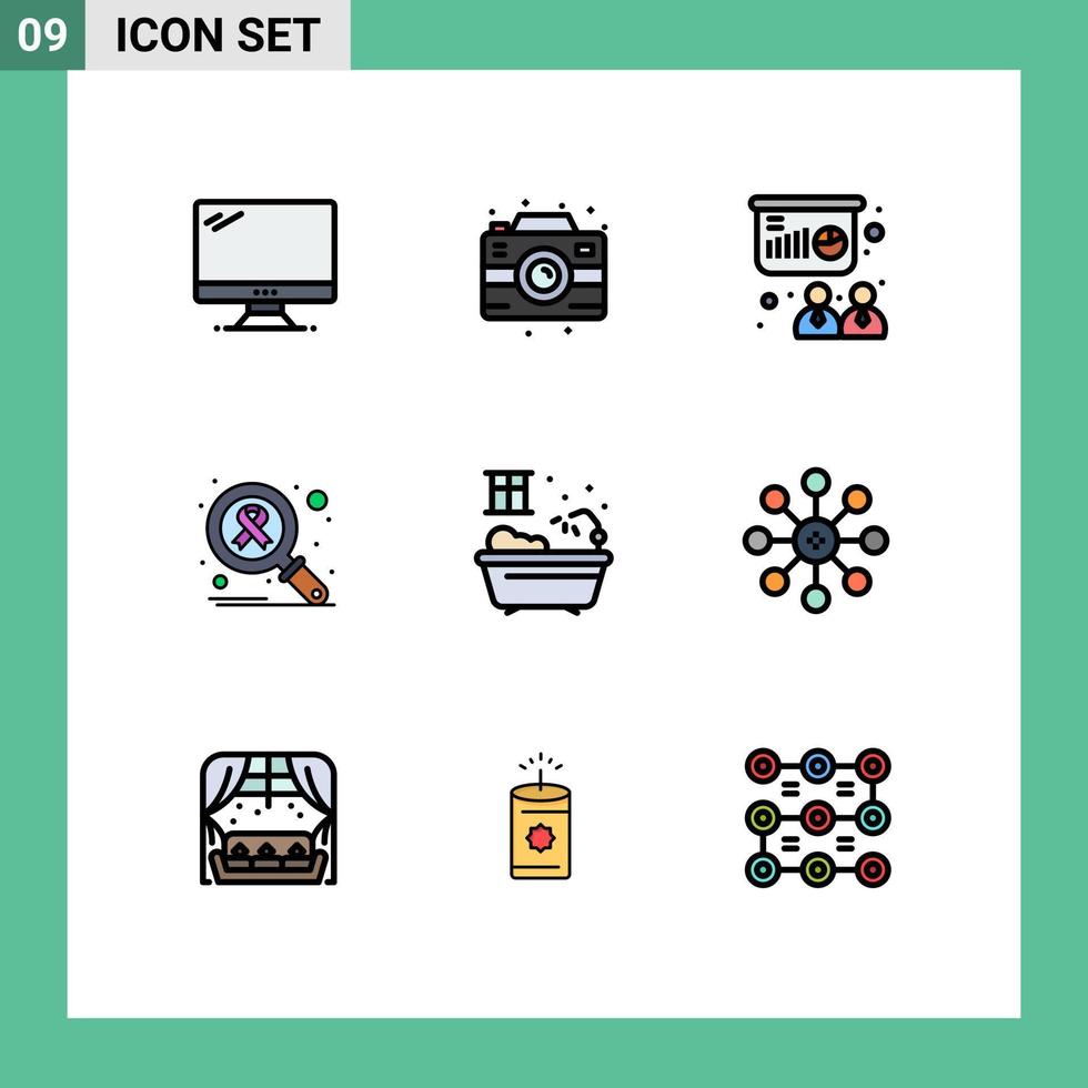 Set of 9 Vector Filledline Flat Colors on Grid for bathroom search photo infection board Editable Vector Design Elements