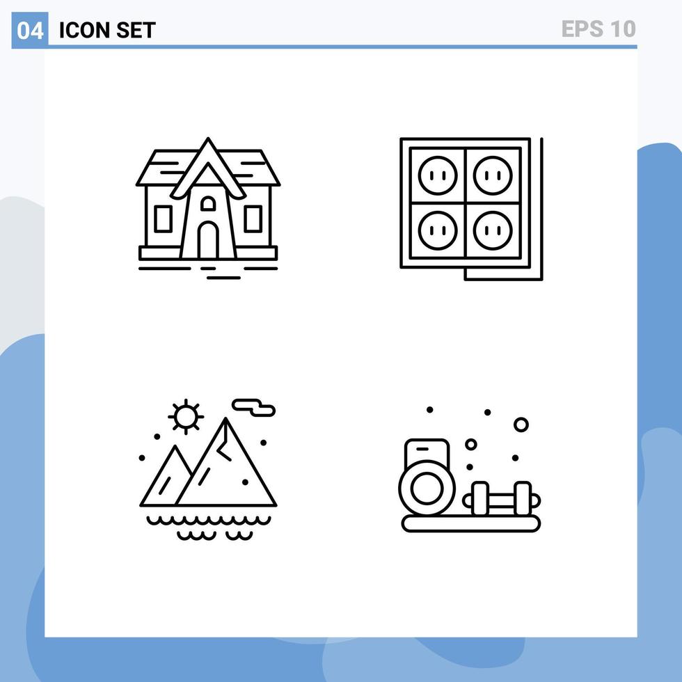 Universal Icon Symbols Group of 4 Modern Filledline Flat Colors of building summer building socket hobbies Editable Vector Design Elements