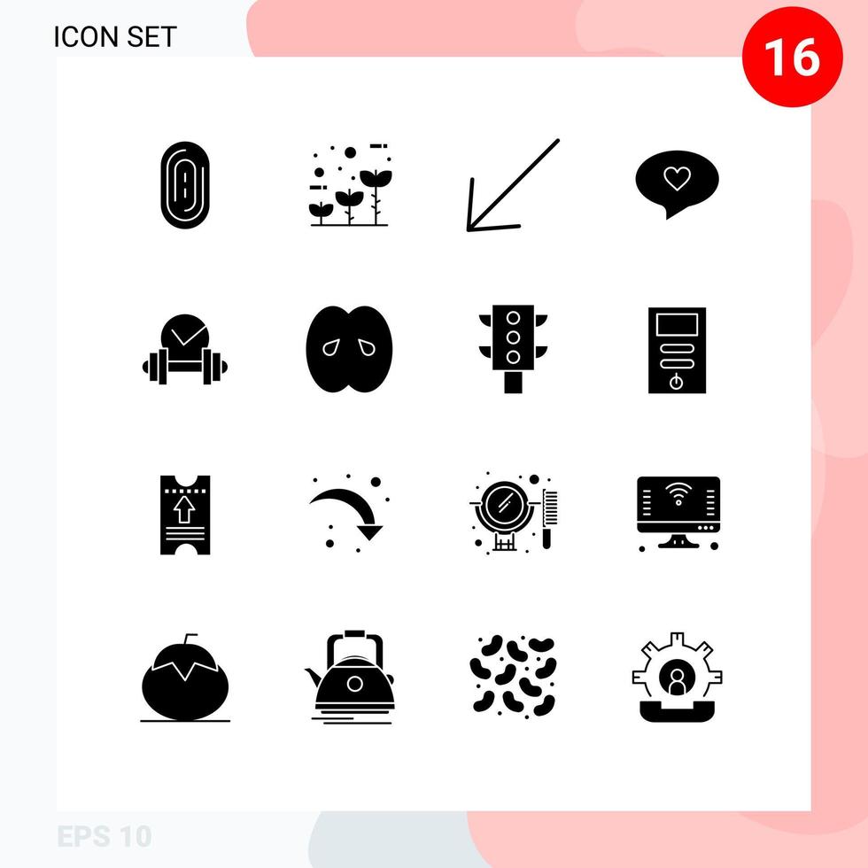 16 Thematic Vector Solid Glyphs and Editable Symbols of drink dumb down healthcare love Editable Vector Design Elements