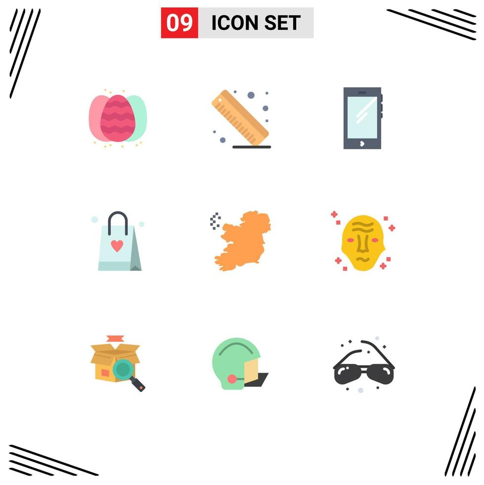 paquete de iconos de vector de stock de 9 signos y símbolos de línea para irlanda mundo teléfono inteligente amor bolsa de compras elementos de diseño de vector editables