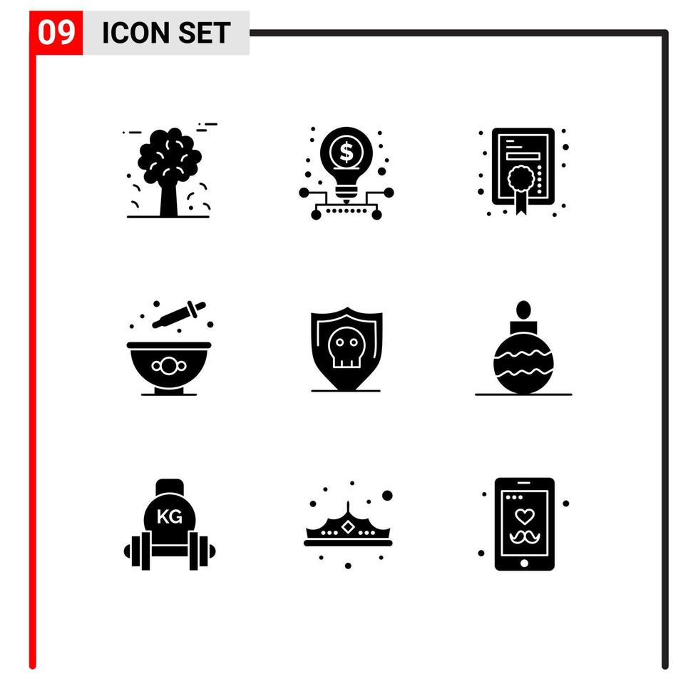 9 Thematic Vector Solid Glyphs and Editable Symbols of security dye stock cooking baking Editable Vector Design Elements