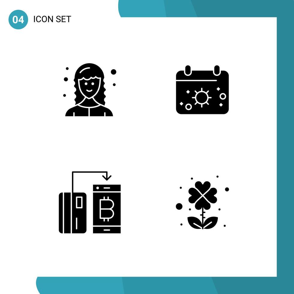 Set of 4 Commercial Solid Glyphs pack for developer currency web developer date money Editable Vector Design Elements