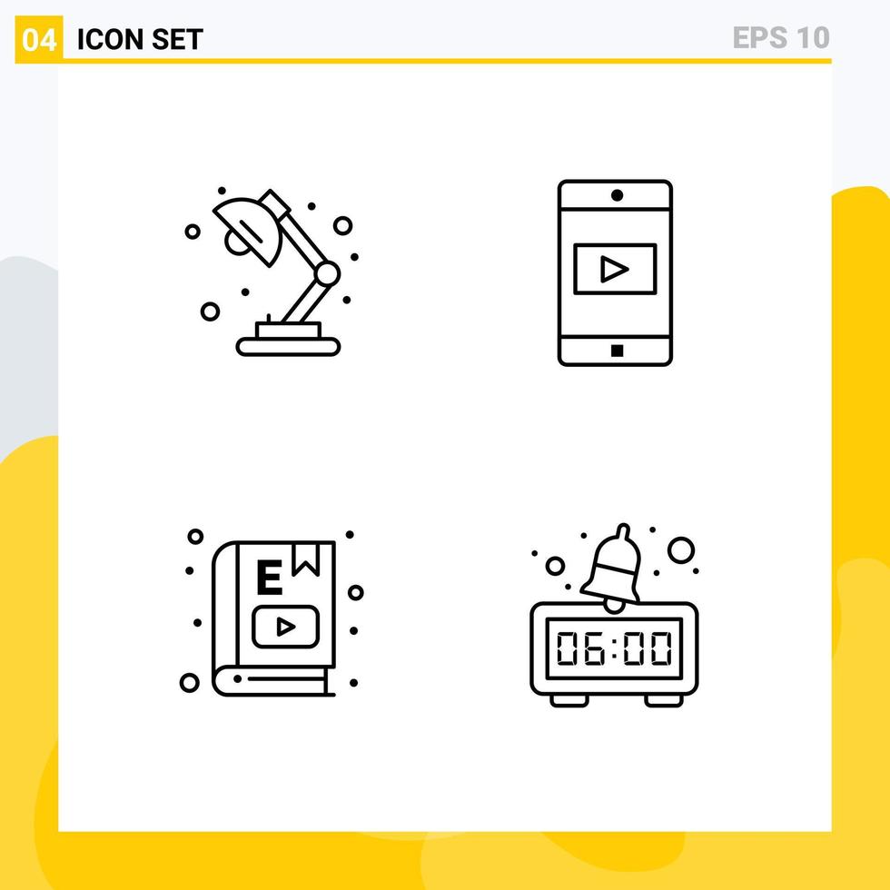 Modern Set of 4 Filledline Flat Colors Pictograph of lamp e learning school mobile application learning Editable Vector Design Elements