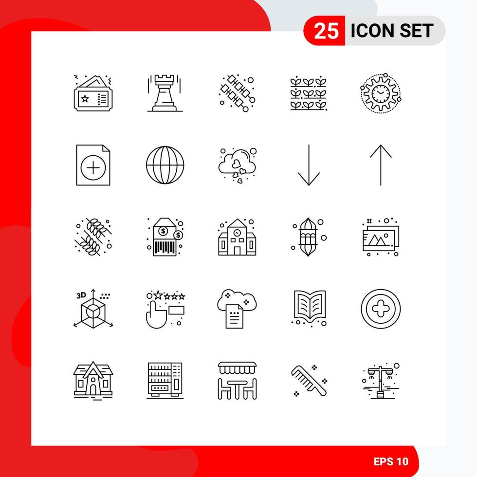 Mobile Interface Line Set of 25 Pictograms of efficiency nature bastion grower kebab Editable Vector Design Elements