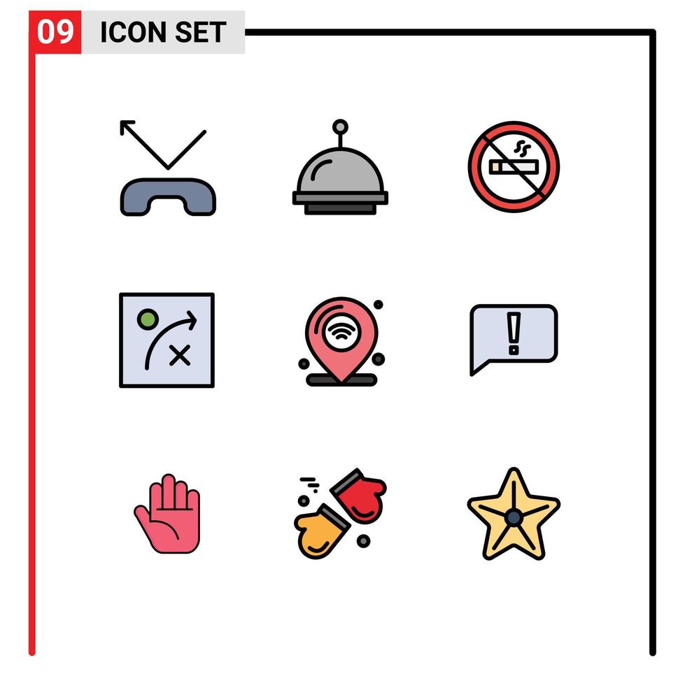 Filledline Flat Color Pack of 9 Universal Symbols of error wifi travel iot internet Editable Vector Design Elements