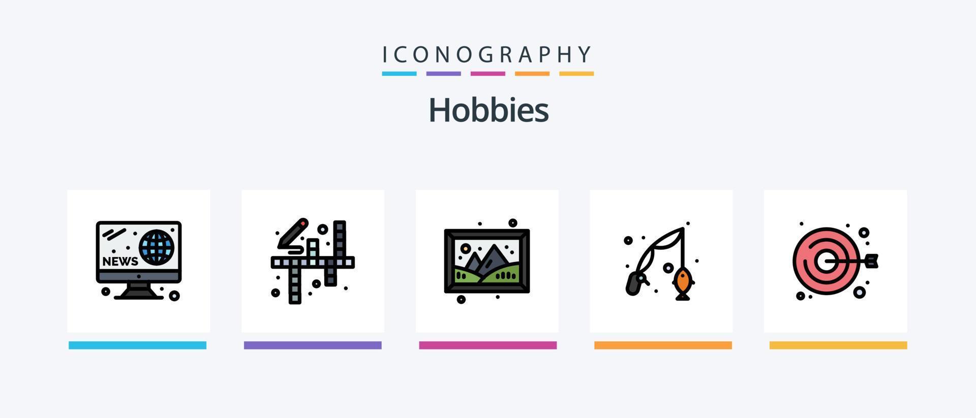 Hobbies Line Filled 5 Icon Pack Including music. guitar. art. hobby. paint. Creative Icons Design vector