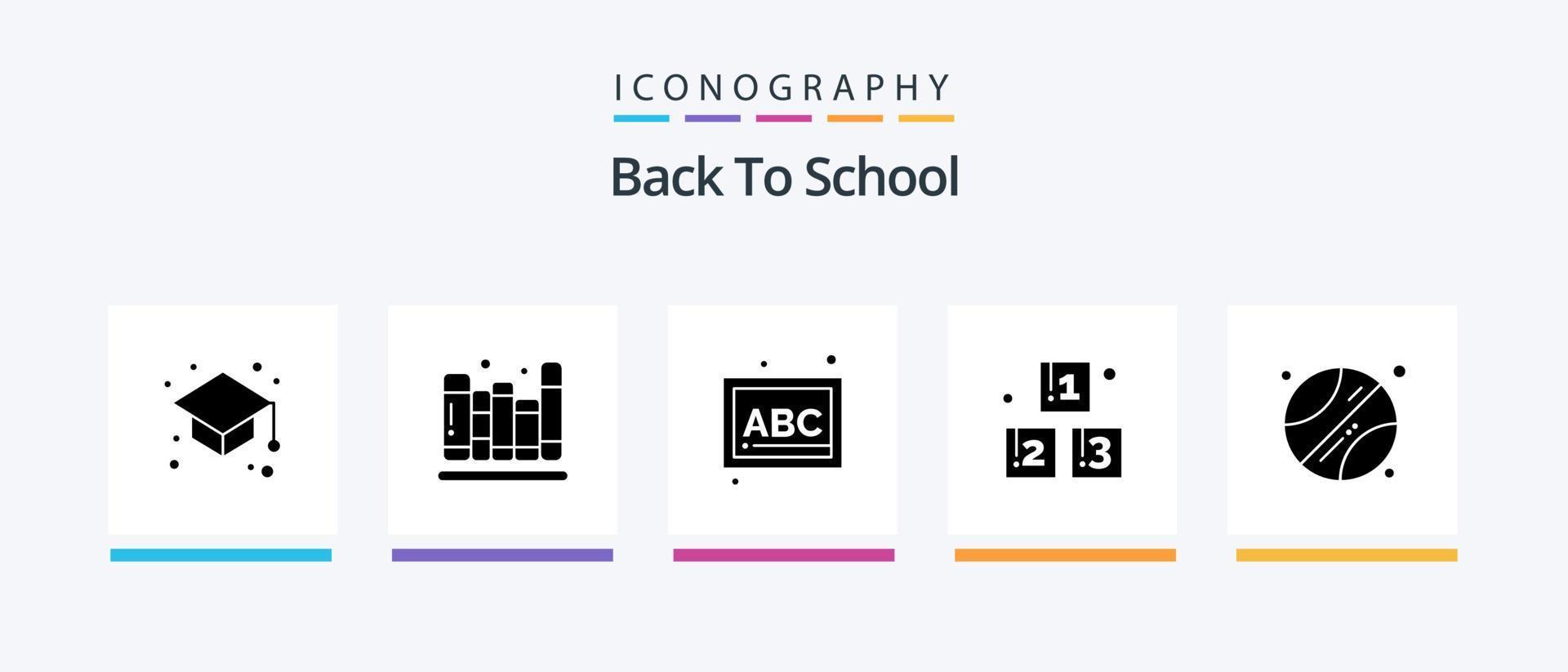 Back To School Glyph 5 Icon Pack Including . abc. sports. ball. Creative Icons Design vector