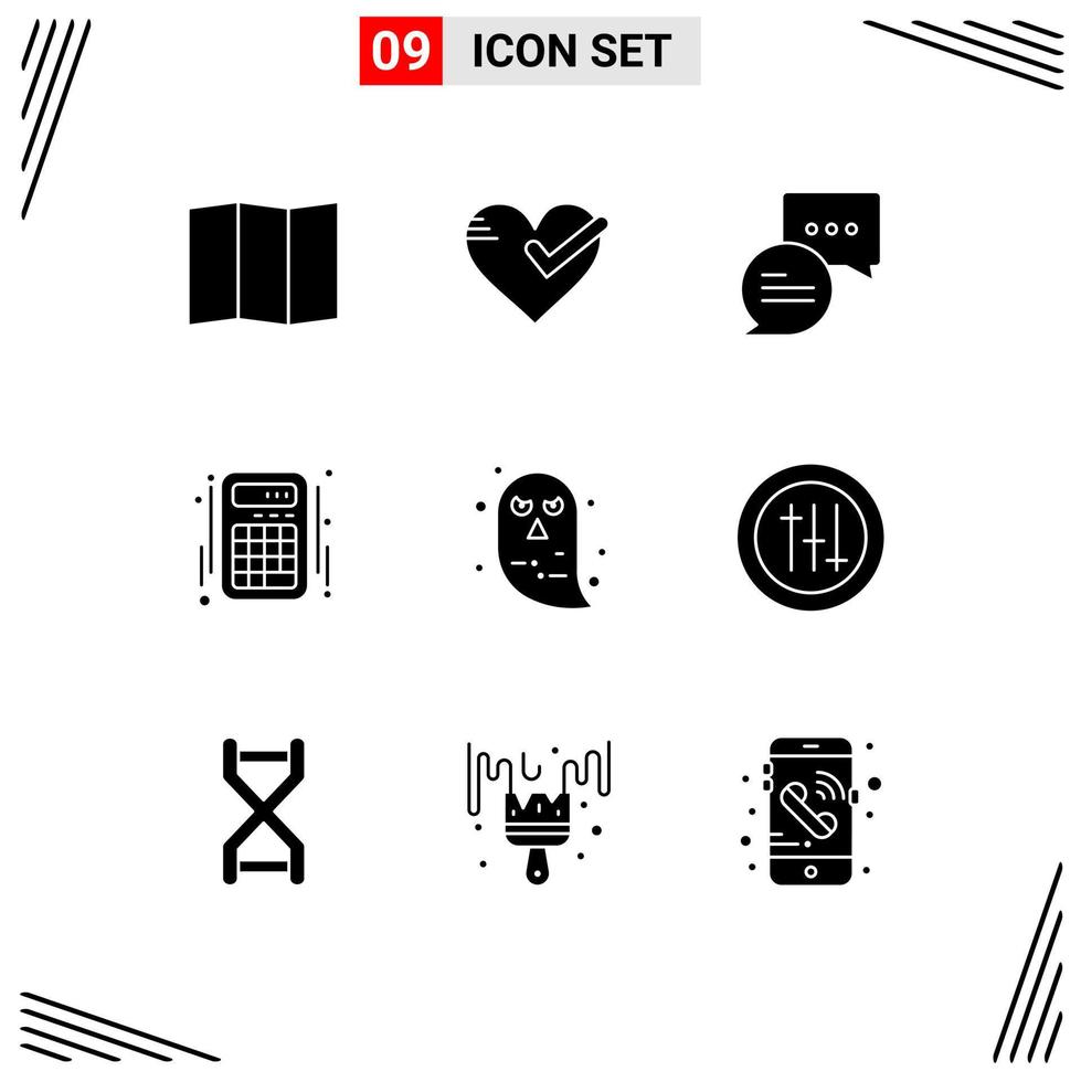 Set of 9 Vector Solid Glyphs on Grid for halloween face chatting character interface Editable Vector Design Elements