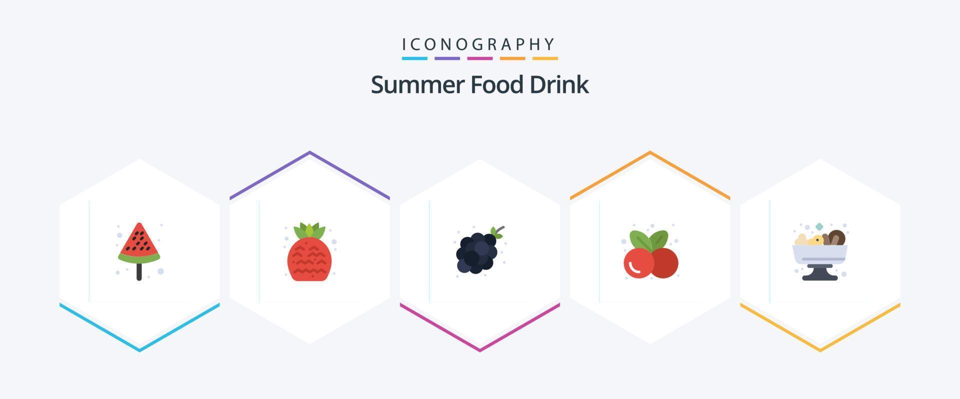 Summer Food Drink 25 Flat icon pack including salad. healthy food. food. fruit. cherries vector