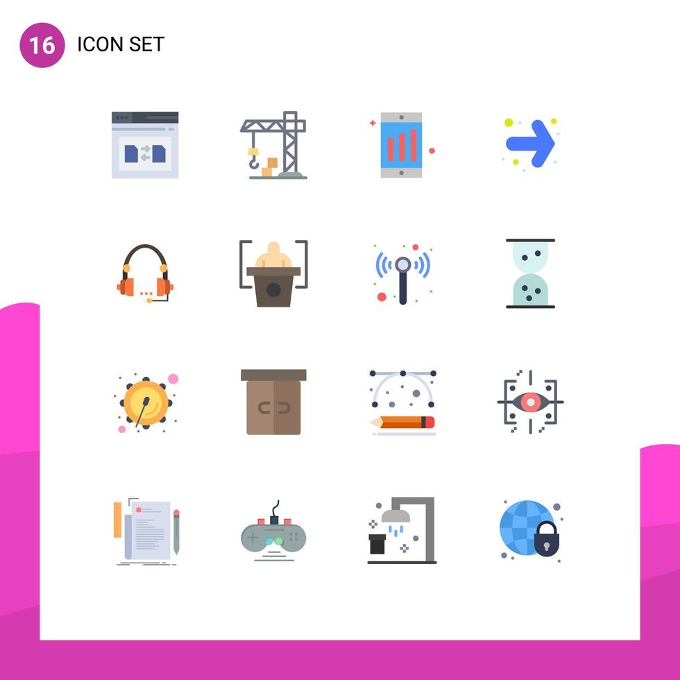 16 User Interface Flat Color Pack of modern Signs and Symbols of contact call mobile support back Editable Pack of Creative Vector Design Elements