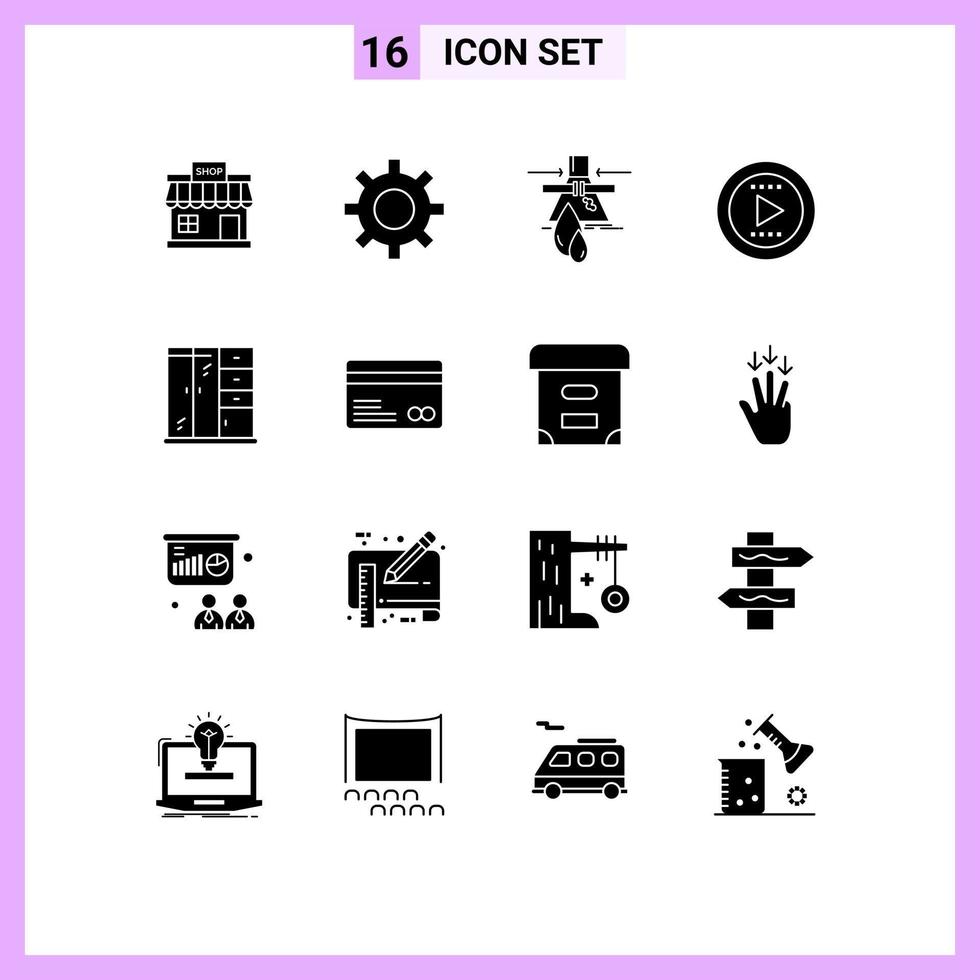 Editable Vector Line Pack of 16 Simple Solid Glyphs of living play chemical media pollution Editable Vector Design Elements
