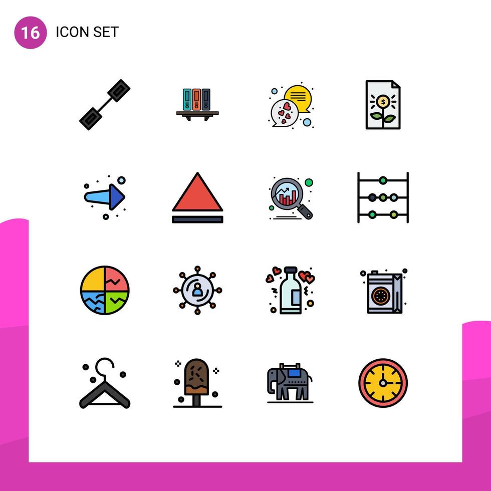 16 Universal Flat Color Filled Line Signs Symbols of document bank documents text love Editable Creative Vector Design Elements