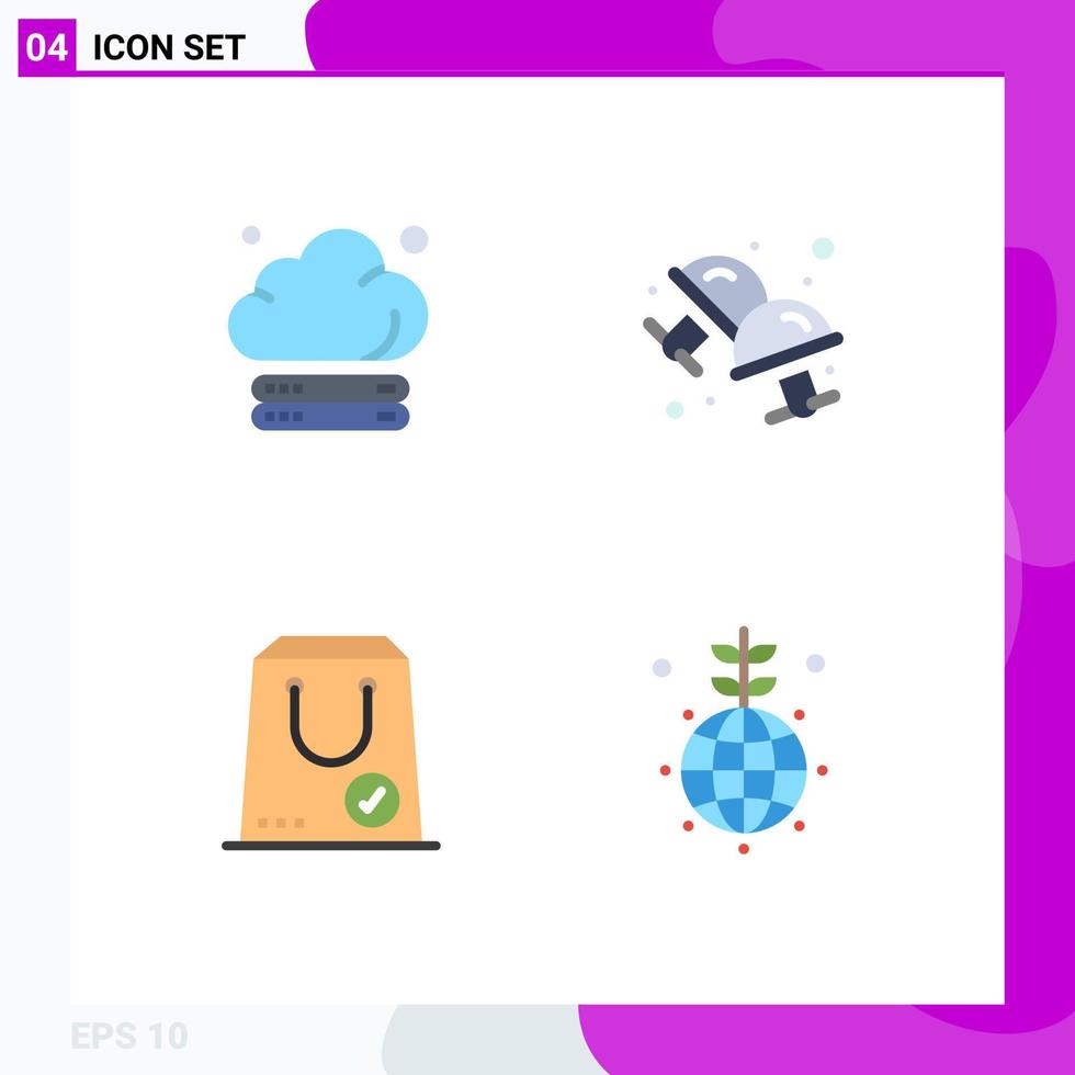 Set of 4 Commercial Flat Icons pack for cloud commerce technology dress shirt package Editable Vector Design Elements