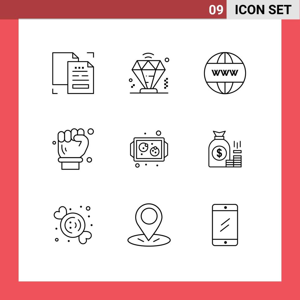 Mobile Interface Outline Set of 9 Pictograms of cookies spanner business engineer labour hand Editable Vector Design Elements