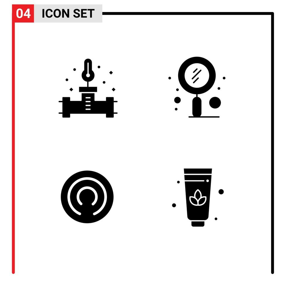 Modern Set of 4 Solid Glyphs Pictograph of pipe cloakcoin temperature search cloak Editable Vector Design Elements