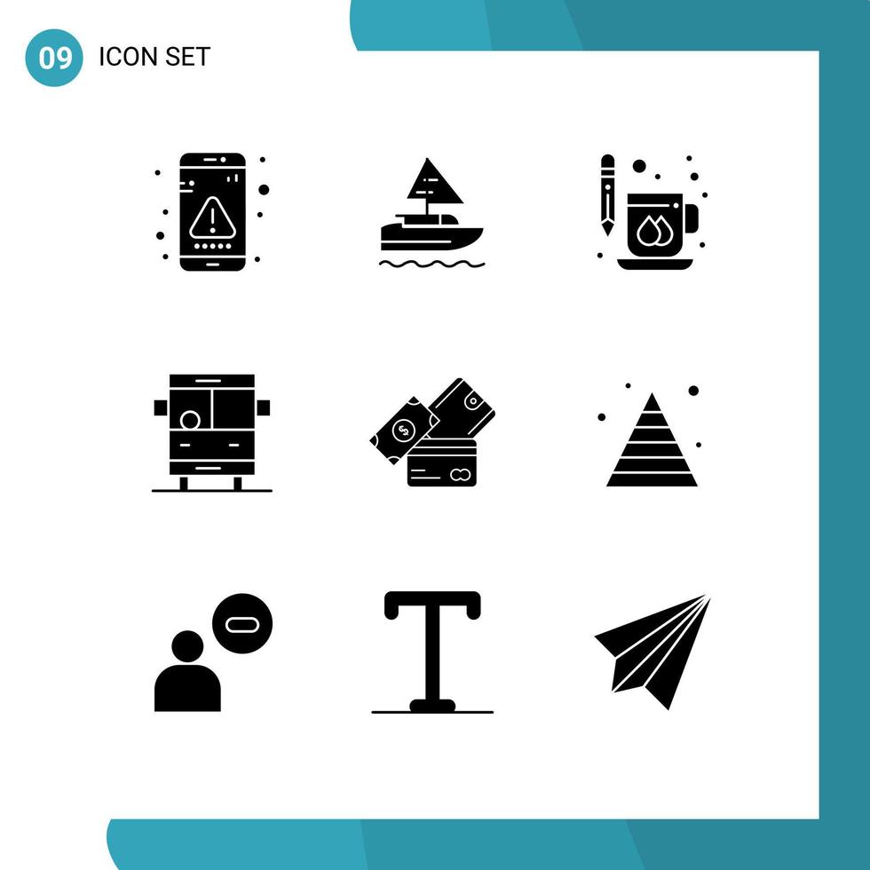 9 Solid Glyph concept for Websites Mobile and Apps school bus education country bus mug Editable Vector Design Elements