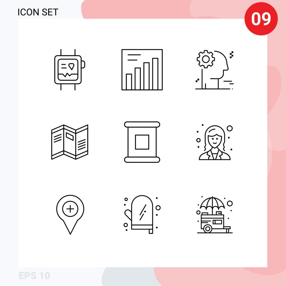 Mobile Interface Outline Set of 9 Pictograms of employee preserves business food paper Editable Vector Design Elements