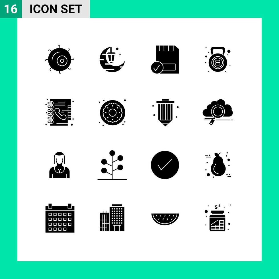 16 Thematic Vector Solid Glyphs and Editable Symbols of directory fitness computers weight gym Editable Vector Design Elements