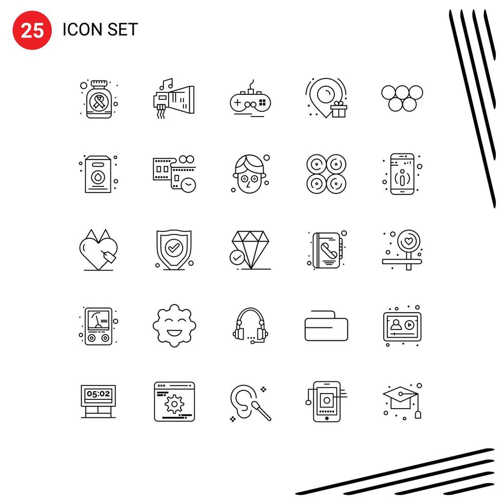 Group of 25 Lines Signs and Symbols for greece location music box gamepad Editable Vector Design Elements