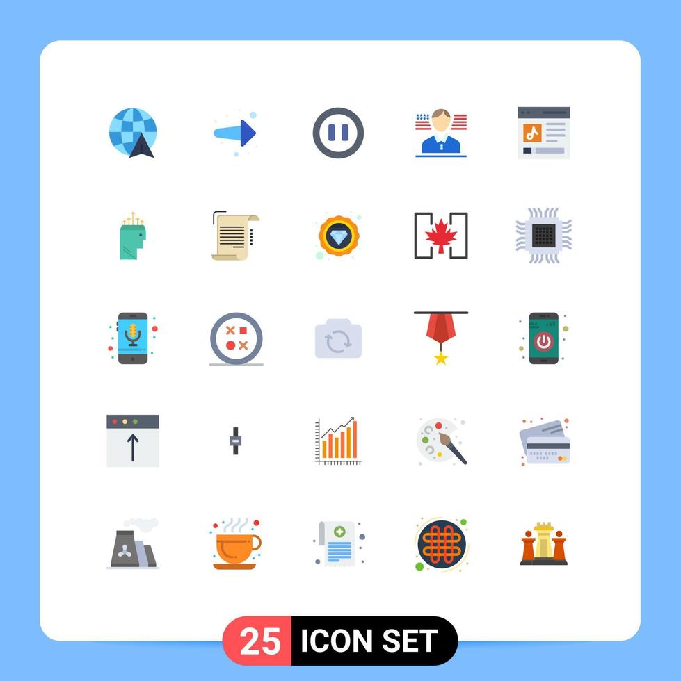 Universal Icon Symbols Group of 25 Modern Flat Colors of user interface media content flag Editable Vector Design Elements