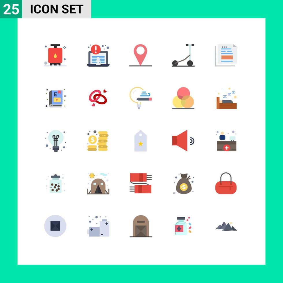 Flat Color Pack of 25 Universal Symbols of invoice document gps data sport Editable Vector Design Elements