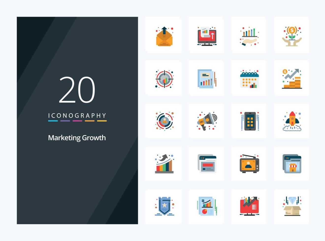 20 Marketing Growth Flat Color icon for presentation vector