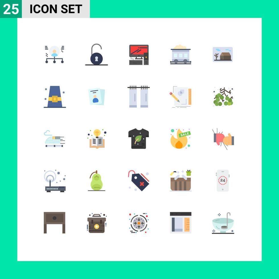 Modern Set of 25 Flat Colors Pictograph of property estate computer transport pollution Editable Vector Design Elements