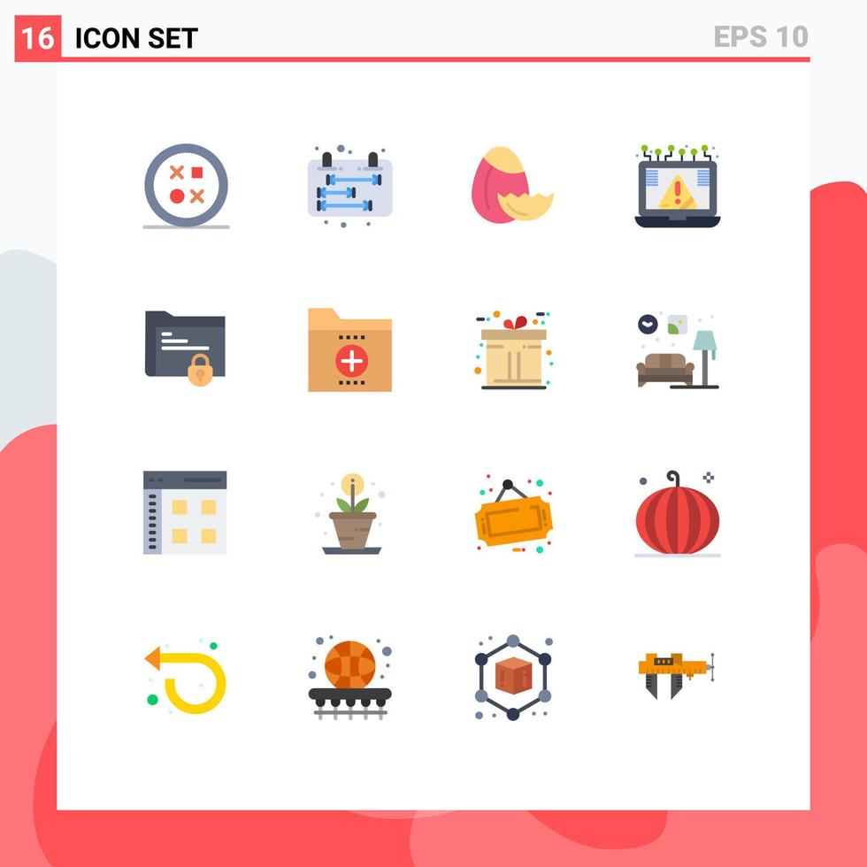 16 User Interface Flat Color Pack of modern Signs and Symbols of document notice schedule cyber connection Editable Pack of Creative Vector Design Elements