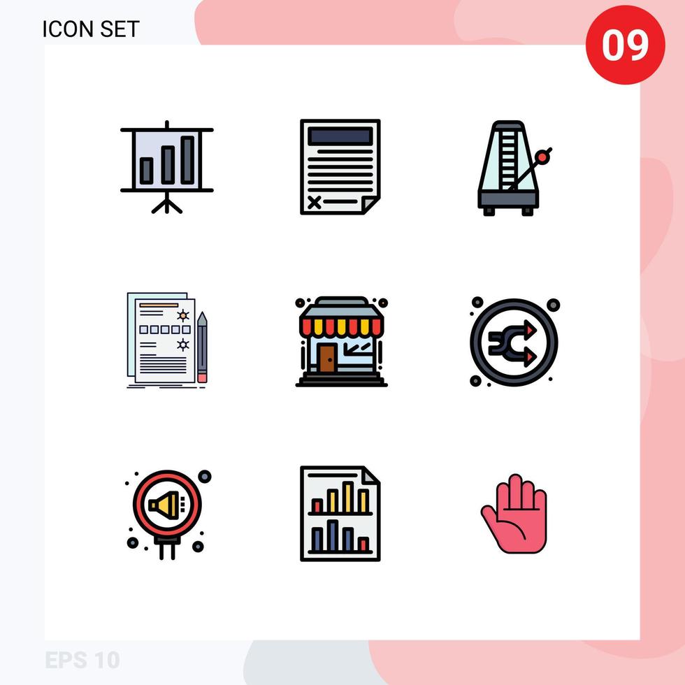 Pack of 9 Modern Filledline Flat Colors Signs and Symbols for Web Print Media such as system design audio data sound Editable Vector Design Elements
