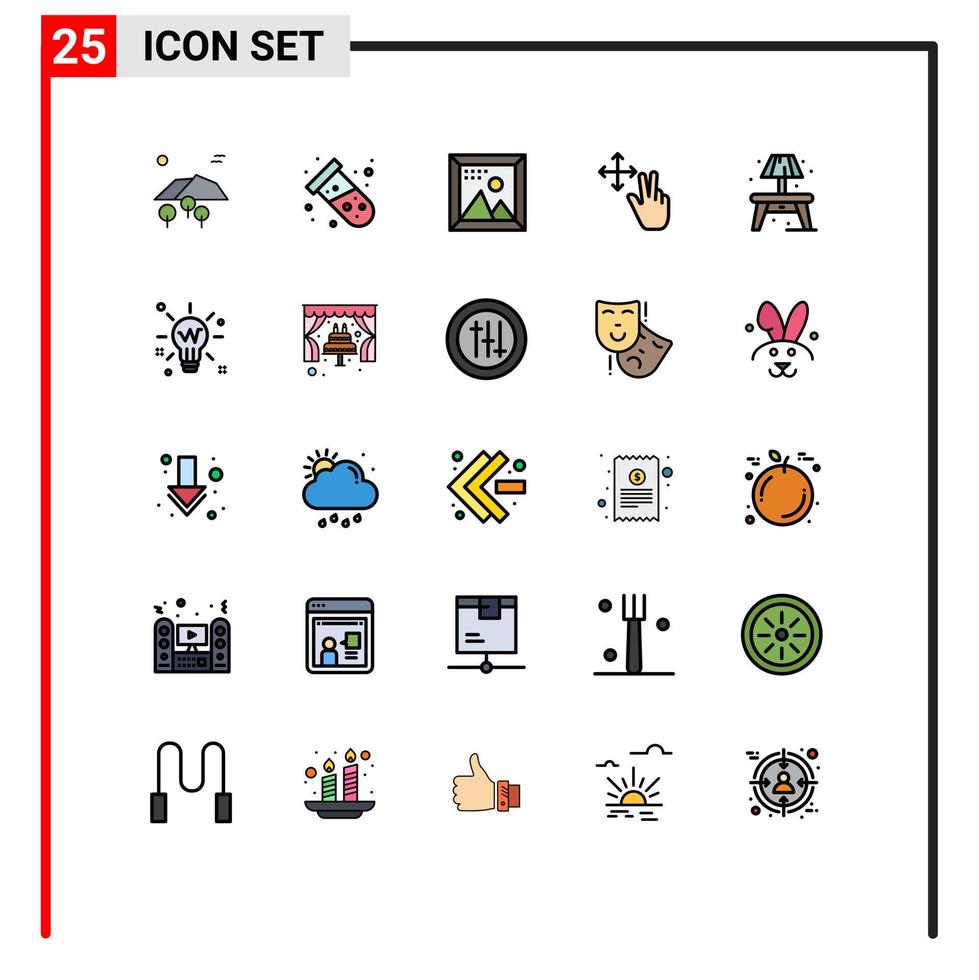 Pack of 25 Modern Filled line Flat Colors Signs and Symbols for Web Print Media such as living hold coding gesture programing Editable Vector Design Elements