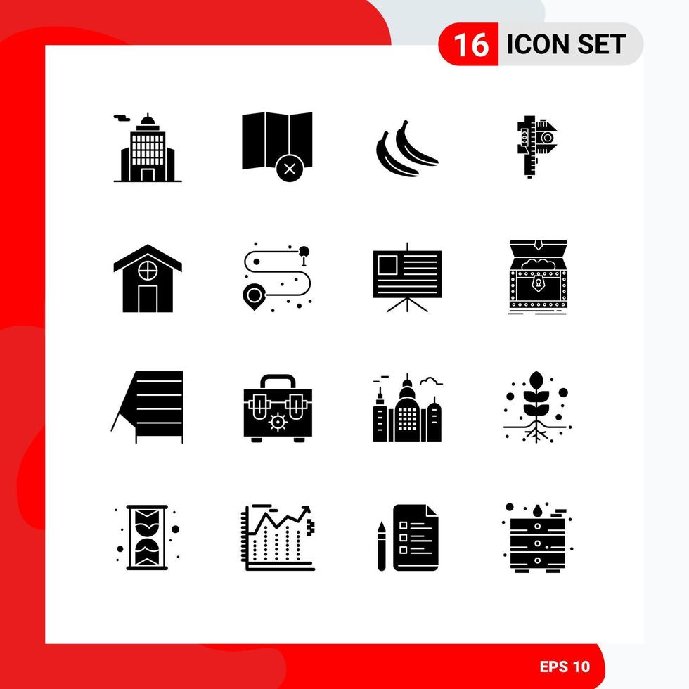 Universal Icon Symbols Group of 16 Modern Solid Glyphs of house city food tiny measure Editable Vector Design Elements