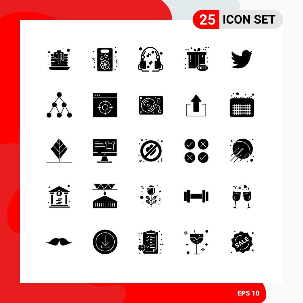 Group of 25 Solid Glyphs Signs and Symbols for link social music network free Editable Vector Design Elements